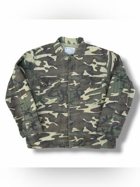 Vintage 80s Texsport Hunting Camo Canvas Button Down Shirt Size XL